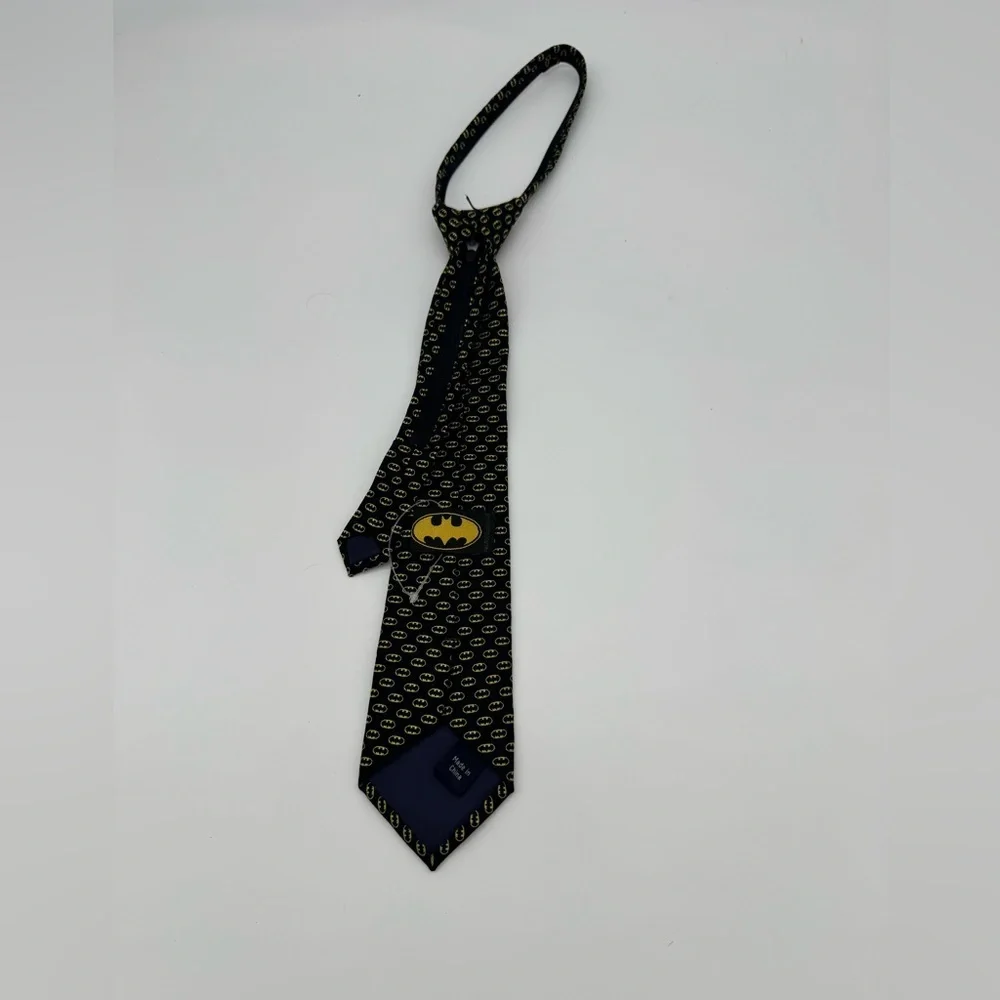 Batman Logo Boys 100% silk adjustable neck tie Black Yellow formal outfit